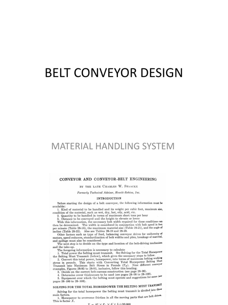 Belt Conveyor Design Material Handling System PDF