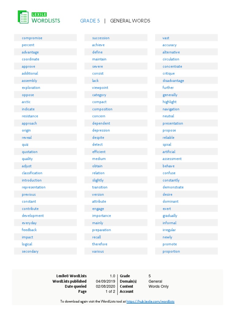 Grade 5: - General Words | PDF | Learning | Communication