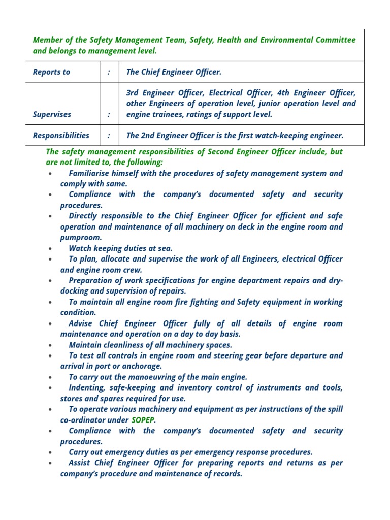 Duties of 1e PDF Safety Engineer