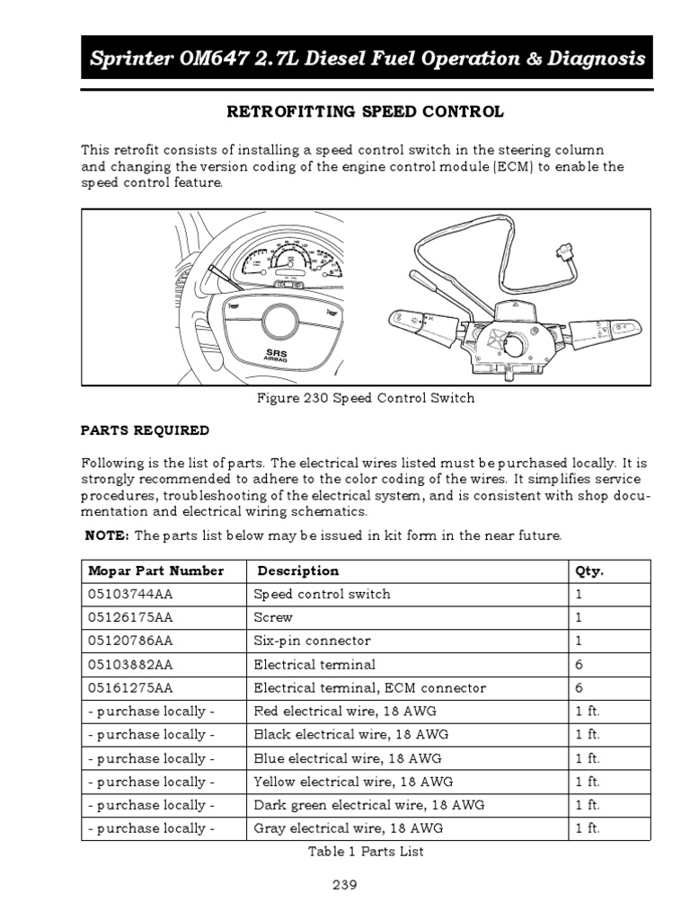 Retrofitting Speed Control to the Sprinter OM647 2.7L Diesel A Stepby
