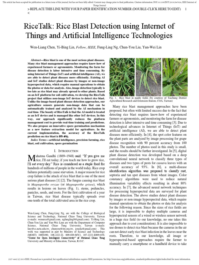Rice Blast Detection via IoT & AI | PDF | Internet Of Things | Nature