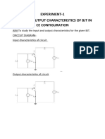 Experiment-1 Input and Output Characteristics of BJT in Ce Configuration