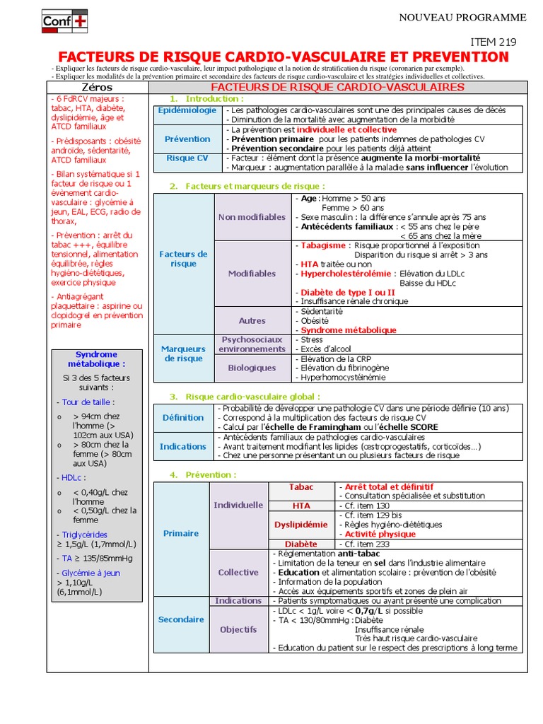 Facteurs de Risque Cardiovasculaire et Prévention | PDF | Prophylaxie ...