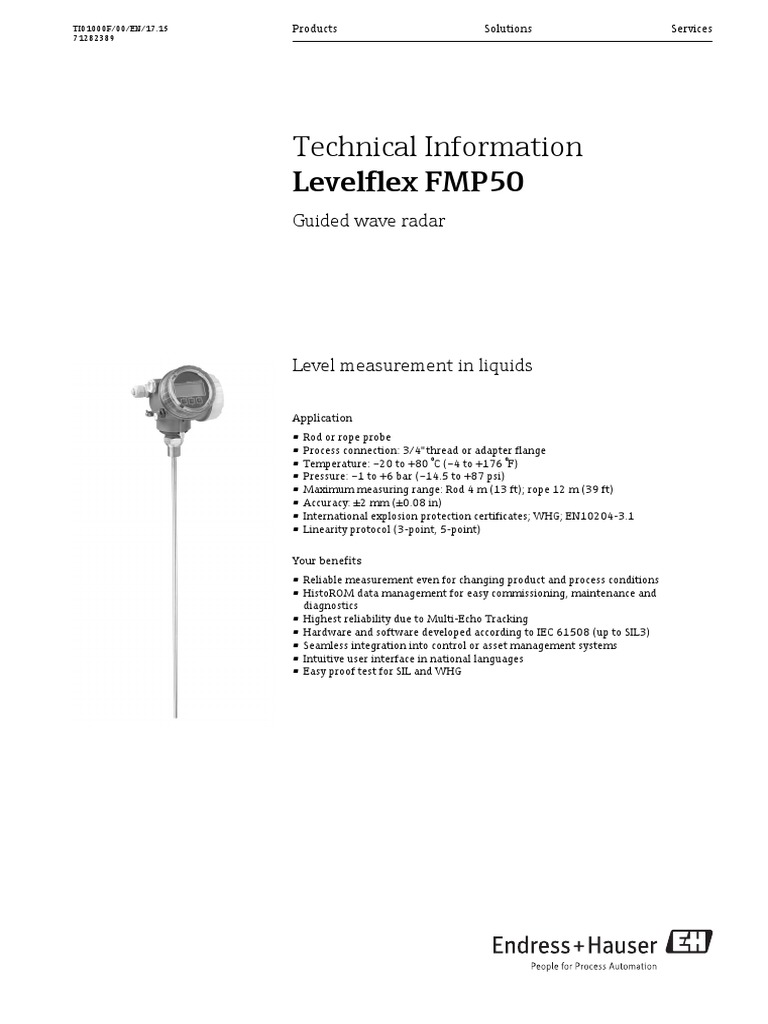 Technical Information Levelflex FMP50: Guided Wave Radar | PDF ...