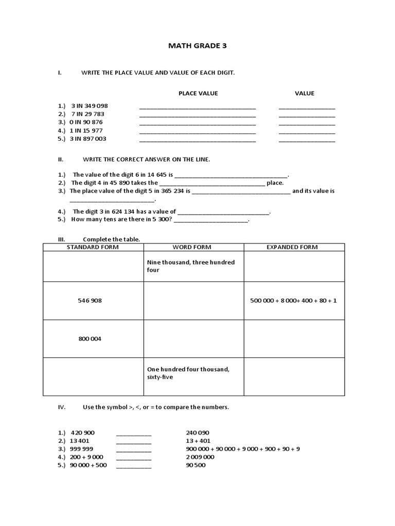 Math Grade 3: Place Value | PDF | Currency | Foreign Exchange Market