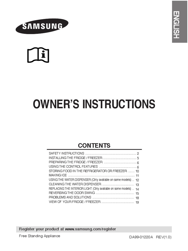 Owner'S Instructions DA9901220A REV (1.0) Free Standing Appliance