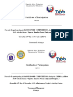 Certificate of Participation: 2019 With The Theme: "Sports: Road To Peace, Unity and Progress."