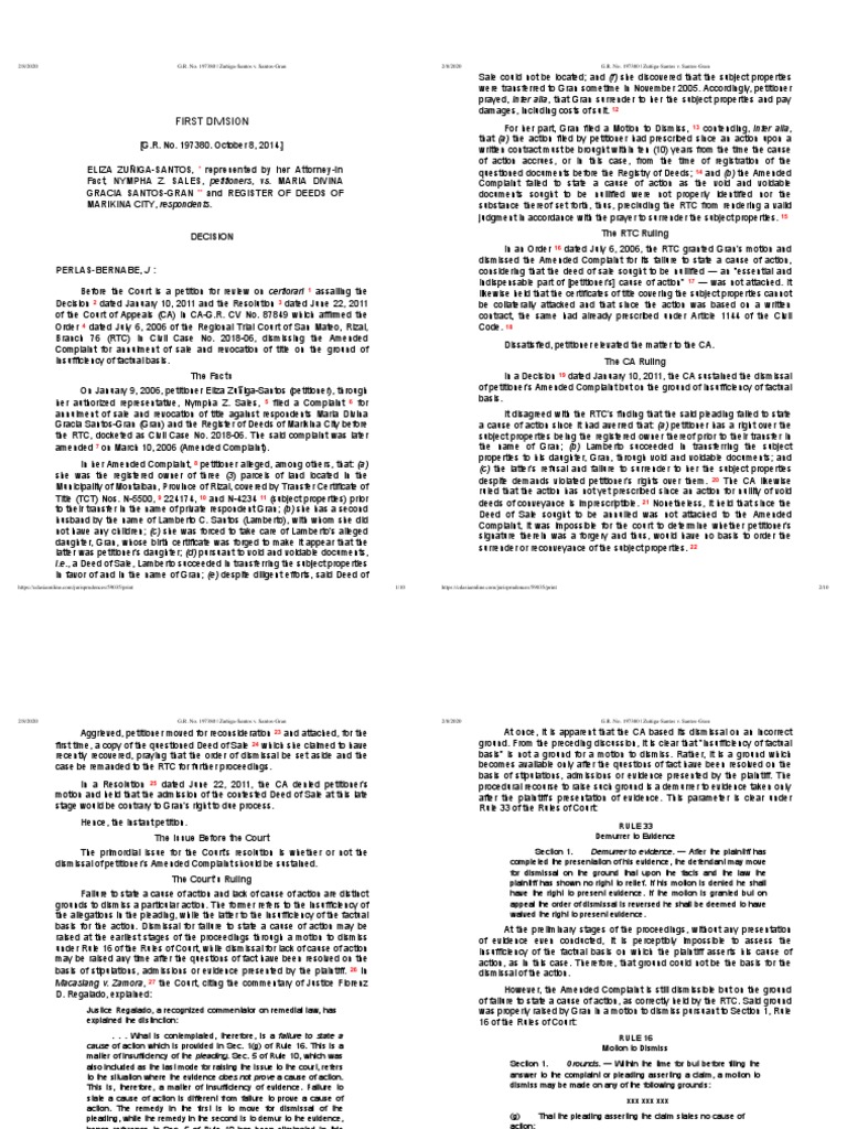5) ZuñigaSantos v. SantosGran PDF PDF Demurrer Pleading
