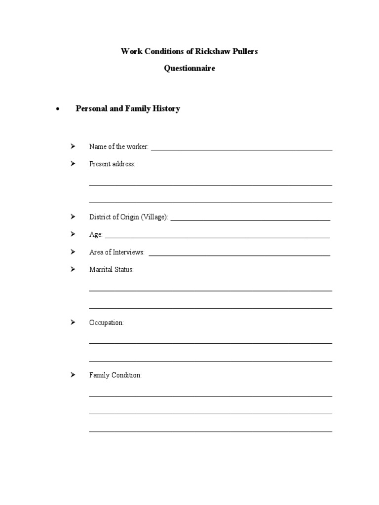 Work Conditions of Rickshaw Pullers Questionnaire | PDF | Economies ...