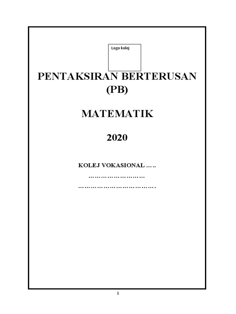 Rekabentuk Pb Setiap Sem Kskv Matematik 2020 Pdf