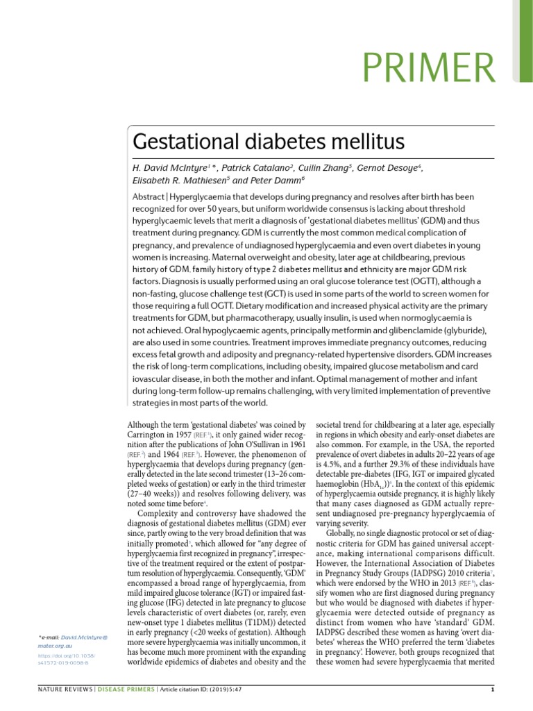 Diabetes Mellitus Gestational | PDF | Gestational Diabetes | Insulin ...