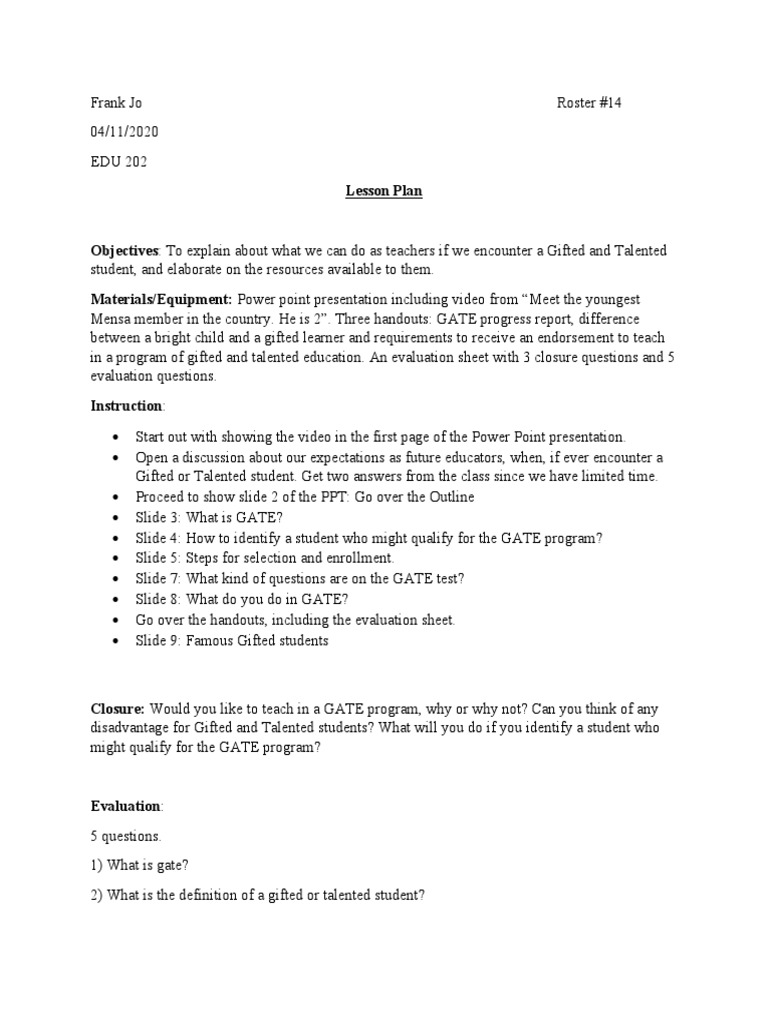 Lesson Plan | PDF