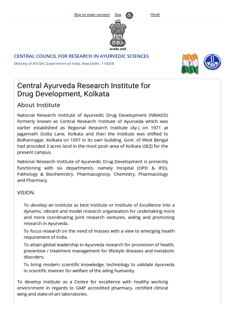 Central Ayurveda Research Institute For Drug Development, Kolkata PDF