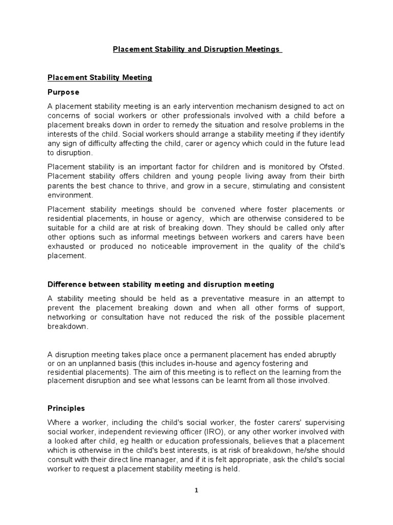 Placement Stability and Disruption Meetings | PDF | Caregiver | Parenting