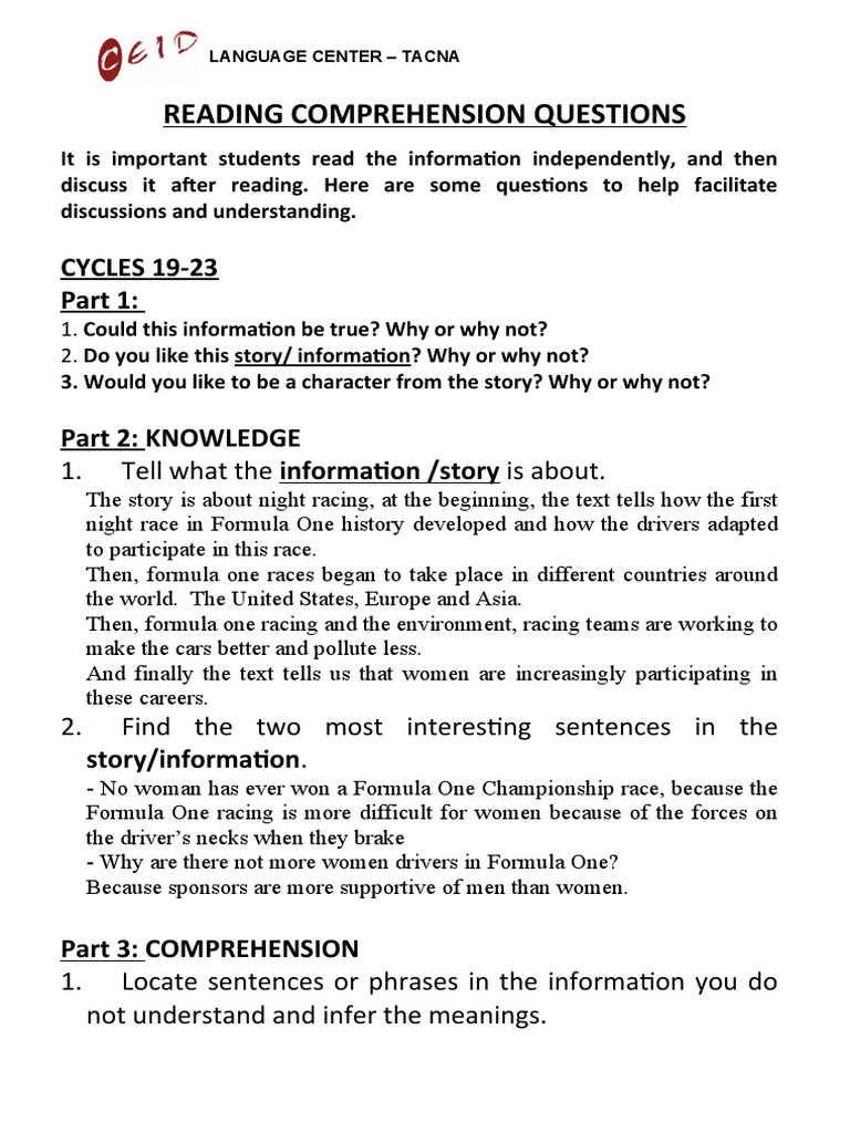 Formula 1 Reading Comprehension Guide | PDF | Formula One | Auto Racing