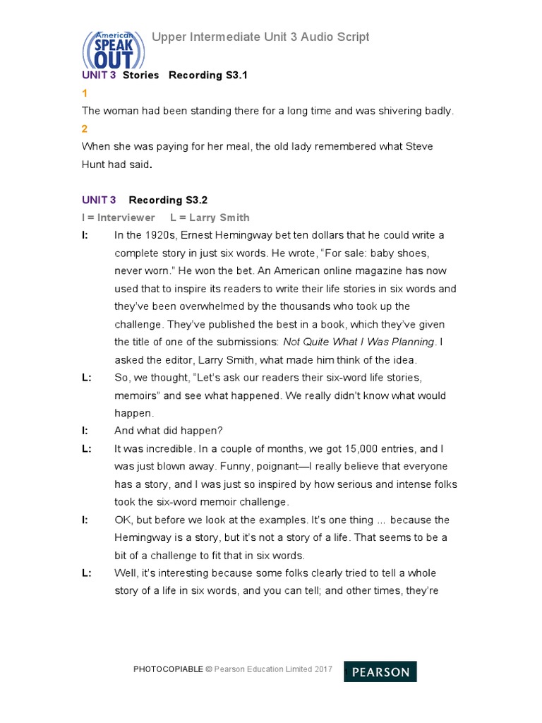 Upper Intermediate Unit 3 Audio Script | PDF | Art | General Fiction