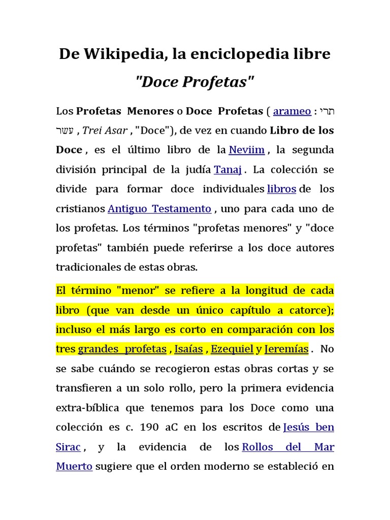 Los Doce Profetas Menores en la Biblia | PDF | Doce profetas menores ...