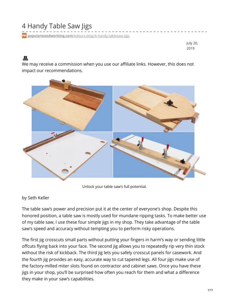 4 Handy Table Saw Jigs PDF Industrial Processes Crafts