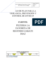 Modelo de PlanZARATE CAFEFAVORITA Prevención y Control de COVID 19 -MYO2020