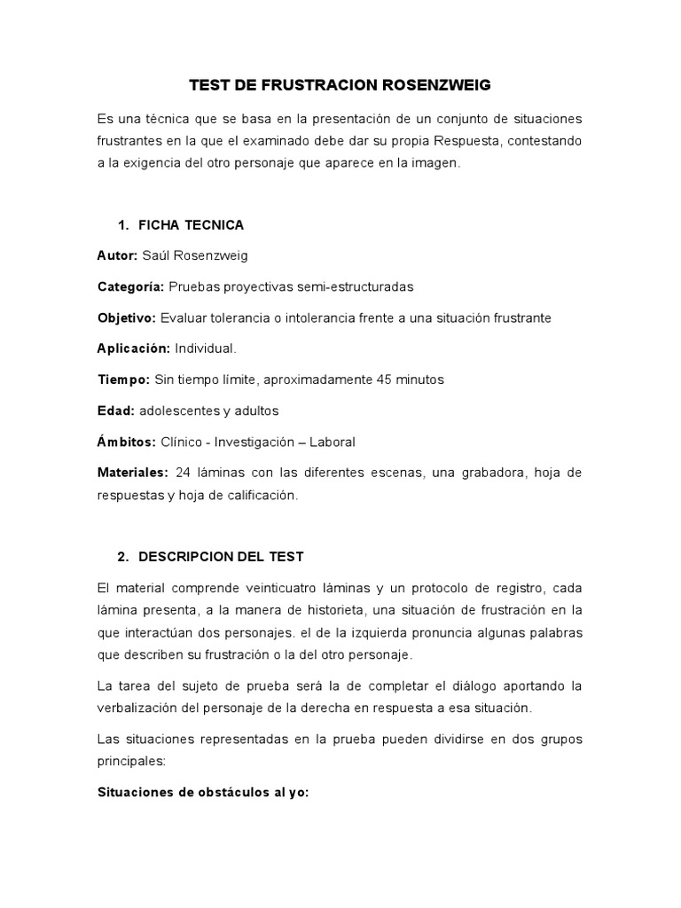 Test de Frustración de Rosenzweig | PDF | Conceptos psicologicos | Science