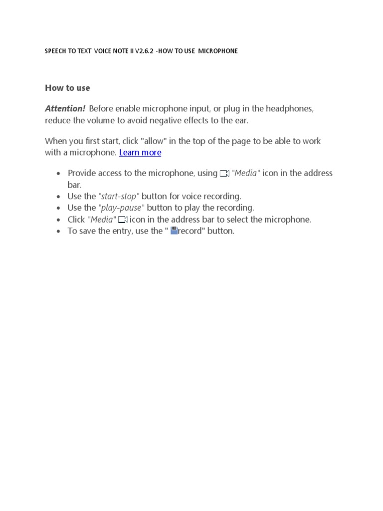 Speech To Text Voice Note Ii V2.6.2 How To Use Microphone | PDF