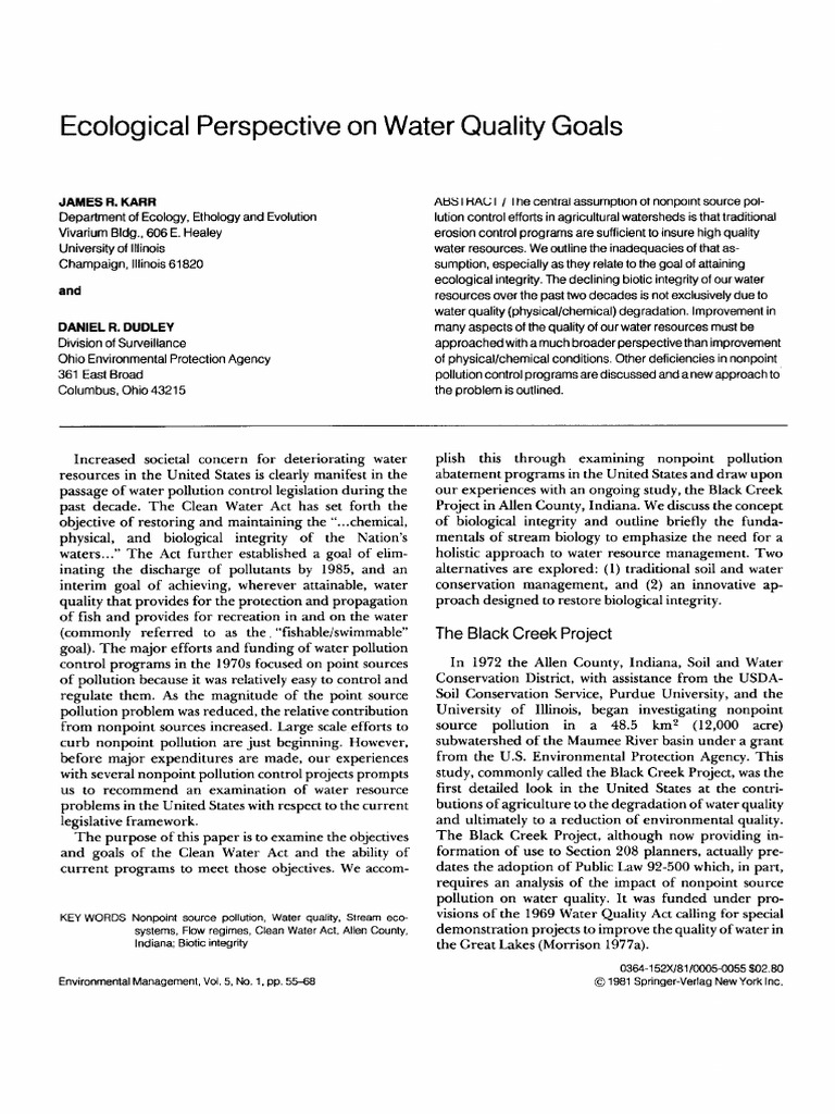 Ecological Water Quality Goals Analysis | PDF | Aquatic Ecosystem ...