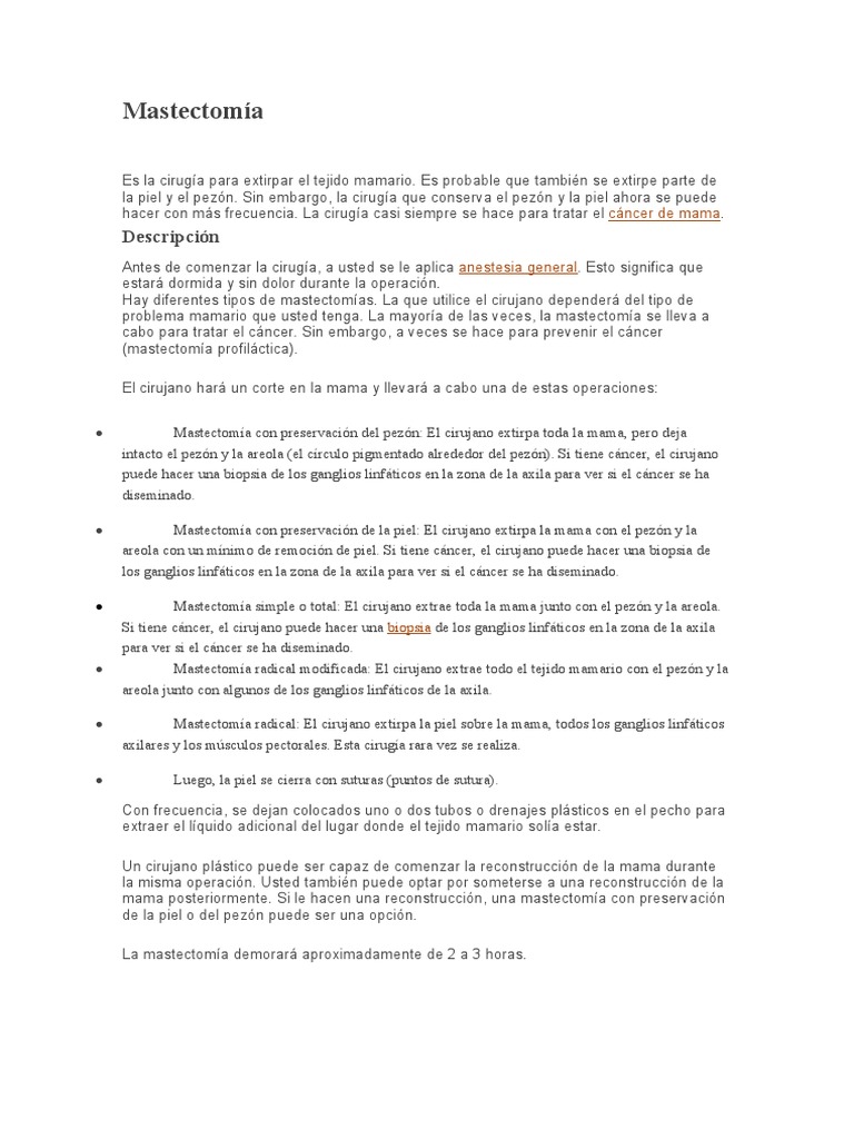 Mastectomía | PDF | Pecho | Mastectomía