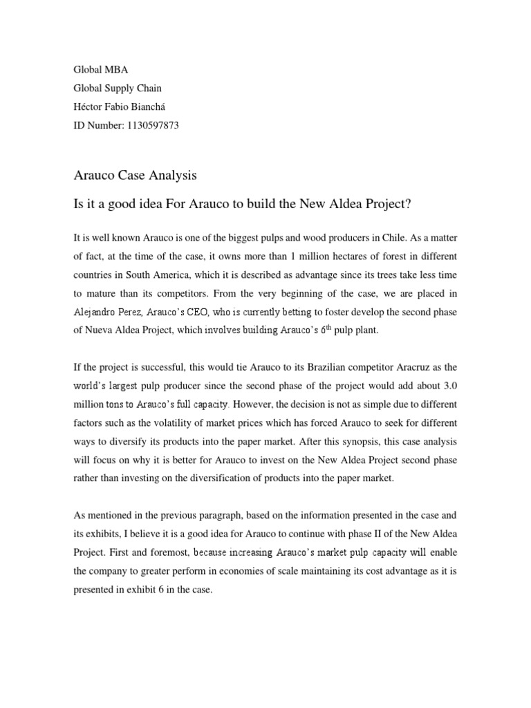 Arauco's New Aldea Project Analysis | PDF | Economies Of Scale | Market ...