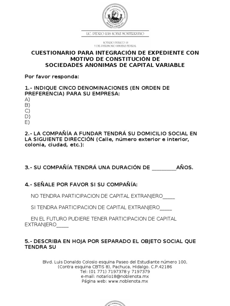 Requisitos para Sociedad Anónima de Capital Variable PDF