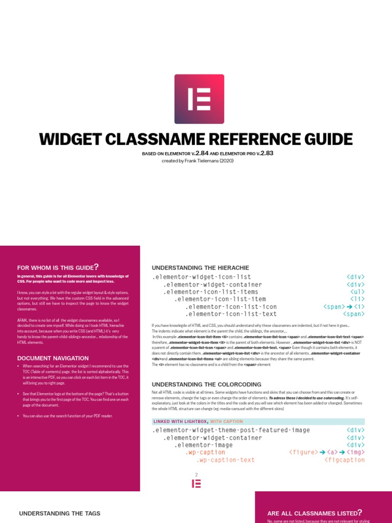 Elementor Widget Classname Guide | PDF | Html Element | Html