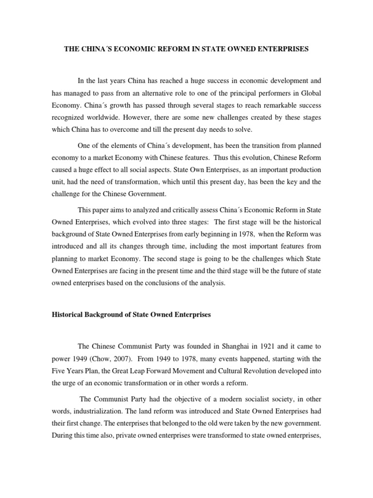 The China S Economic Reform in State Owned Enterprises (1978 - 2014) | PDF
