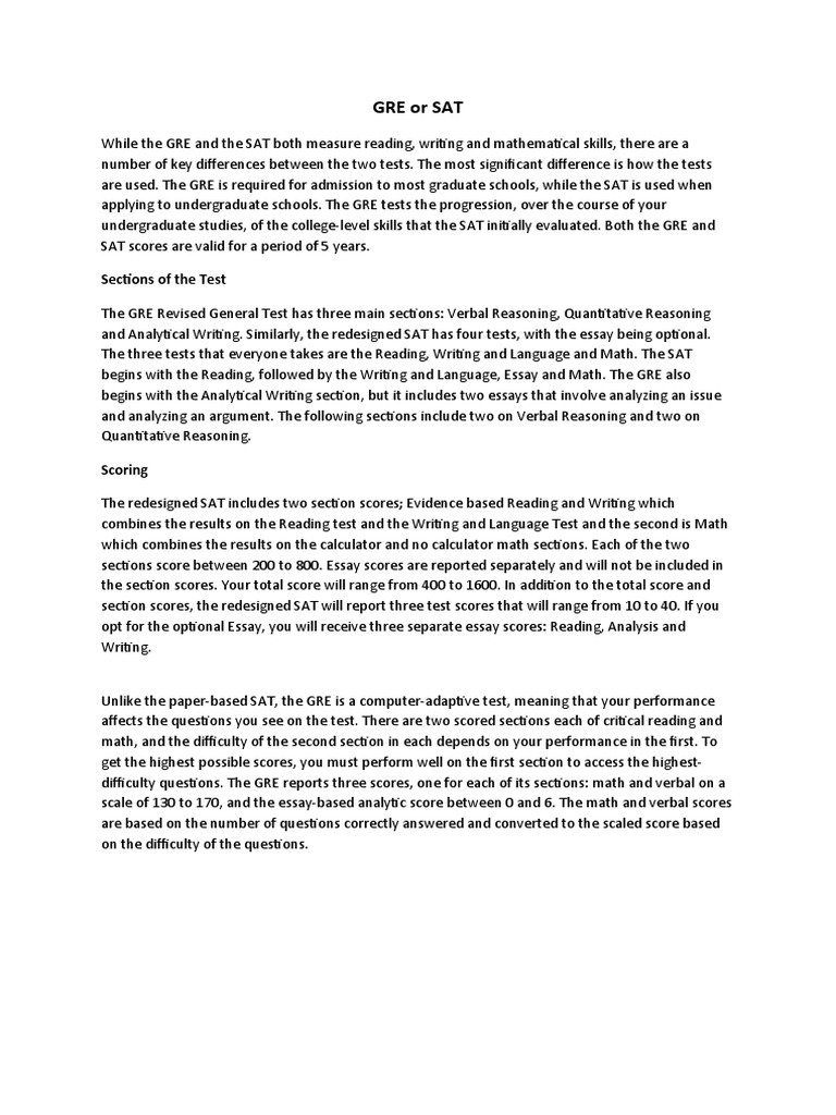 GRE Vs SAT | PDF | Graduate Record Examinations | Sat
