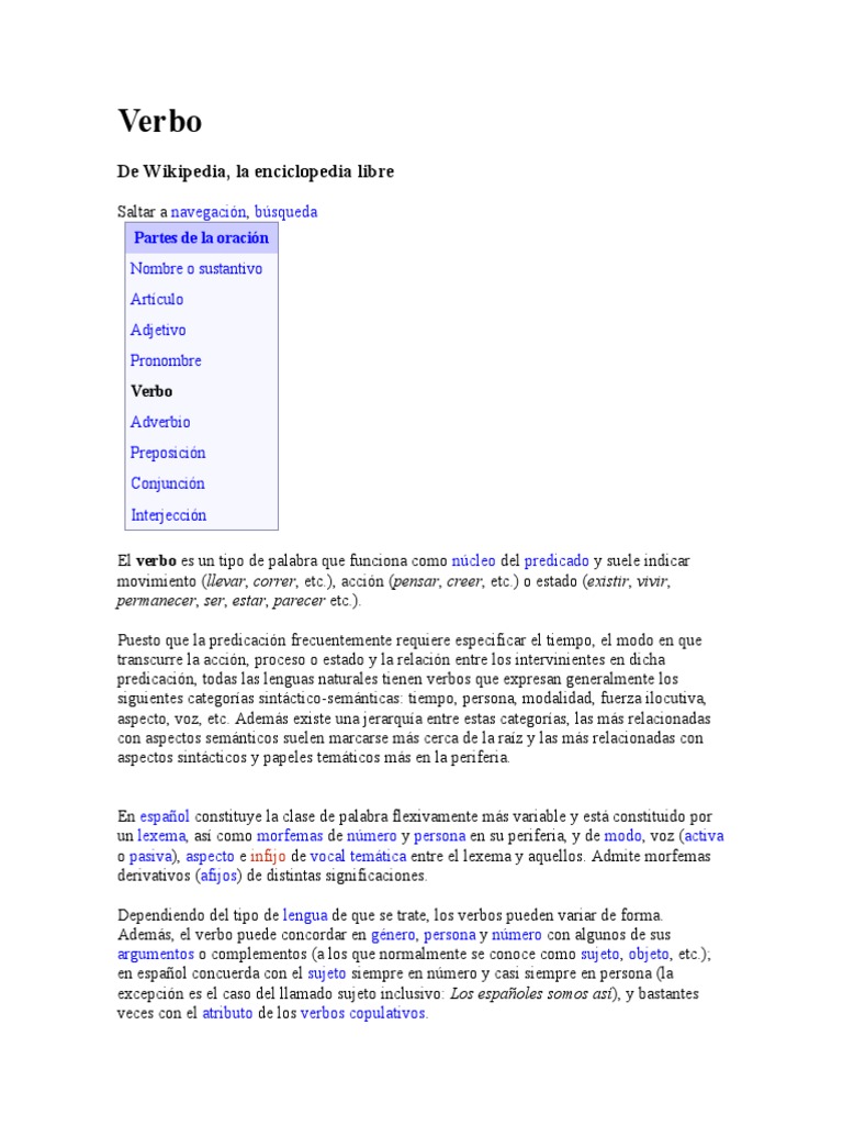 Verbo (Wikipedia) | PDF | Conjugación gramatical | Verbo