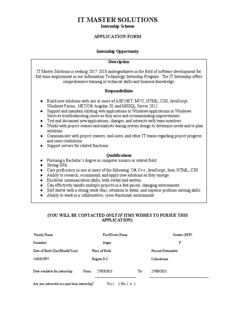 It Master Solutions: Application Form | PDF | Application Software ...