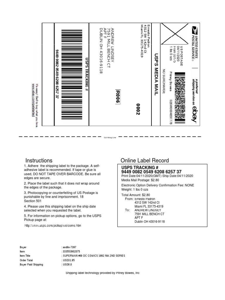 Instructions Online Label Record Usps Tracking PDF United States