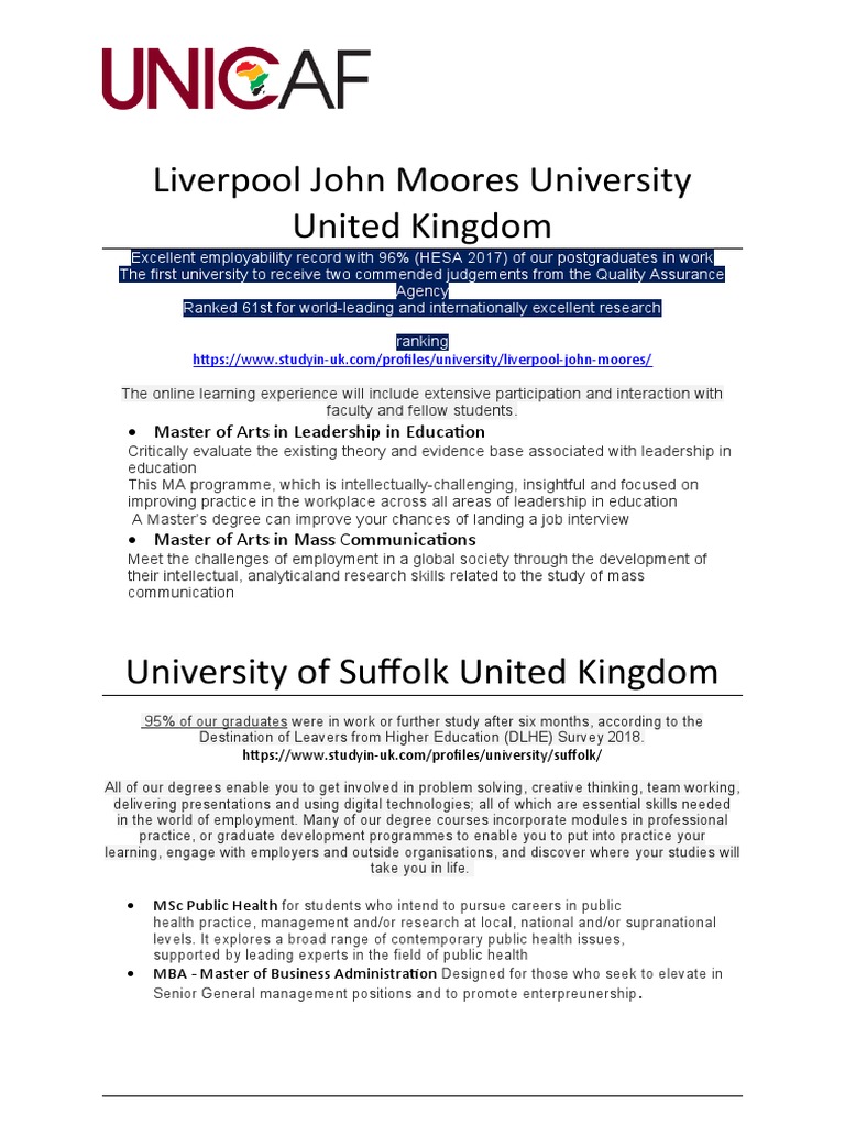 All Courses For All Unis - 2020 With UniInfo | PDF | Master's Degree ...