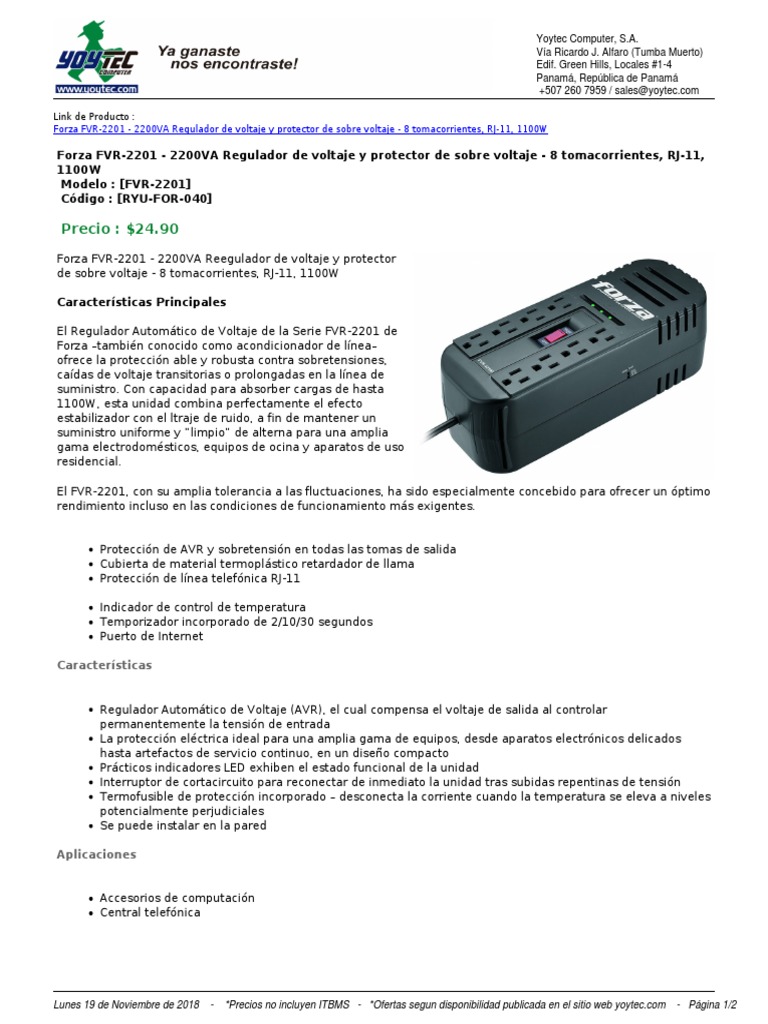 Regulador de Voltaje Forza FVR-2201 | PDF | voltaje | Ingeniería ...