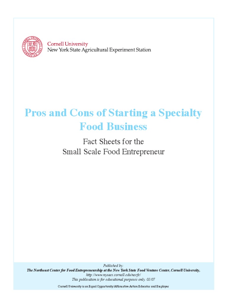 Pros and Cons of Starting A Specialty Food Business Fact Sheets For