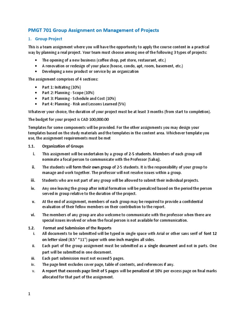 PMGT 701 Group Project Guidelines | PDF | Project Management | Business