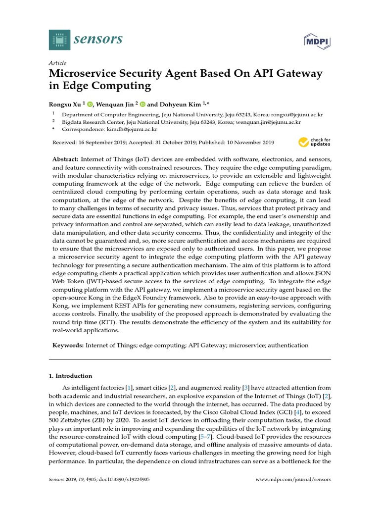 Sensors: Microservice Security Agent Based On API Gateway in Edge ...