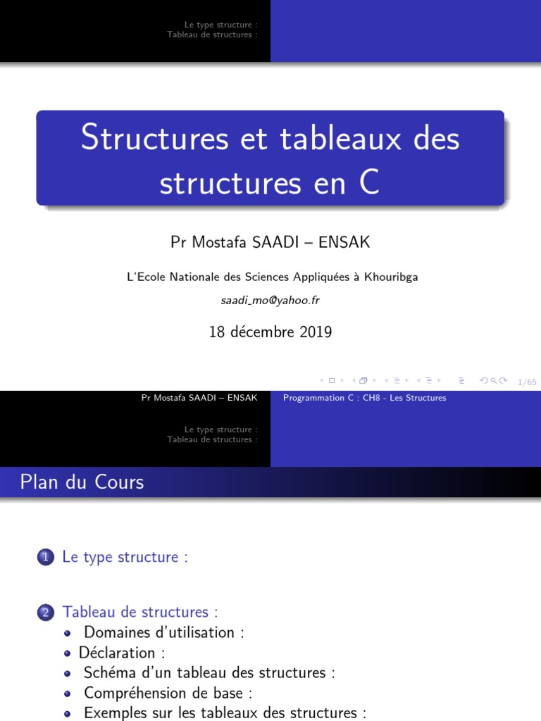 Structures et Tableaux en C | PDF | Pointeur (programmation) | Tableau ...