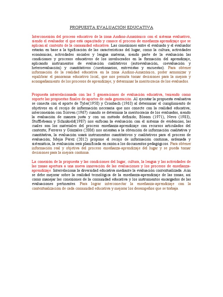 Mejora de Propuesta Evaluación Educativa | PDF | Aprendiendo estilos ...