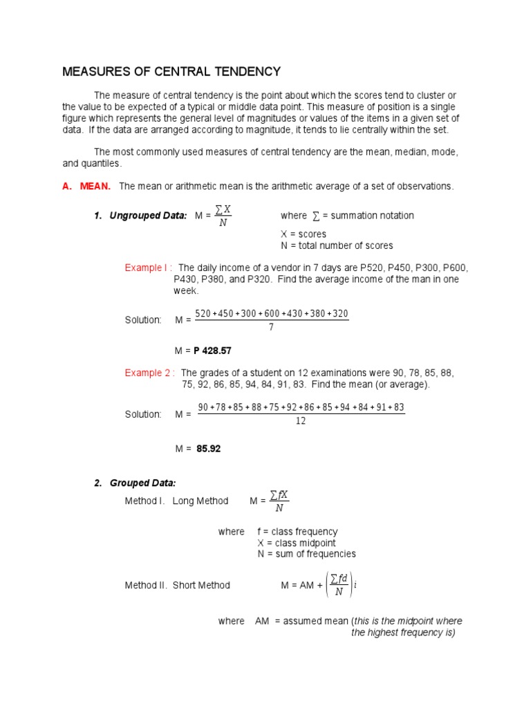 Central Tendency for Students | PDF | Mode (Statistics) | Mean