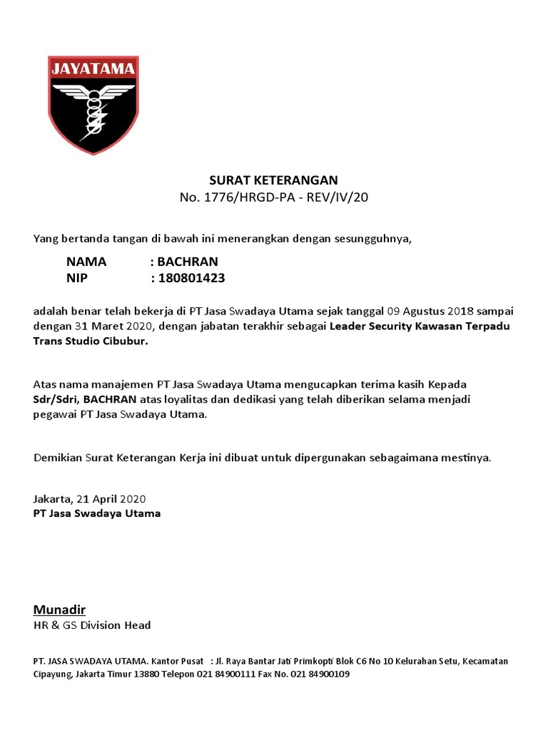 Paklaring Jsu Sebelumnya simak salah satu contoh surat paklaring berikut ini.