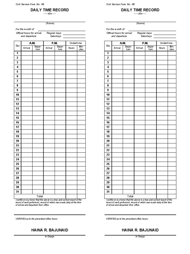 Daily Time Record for DTR Tracking | PDF
