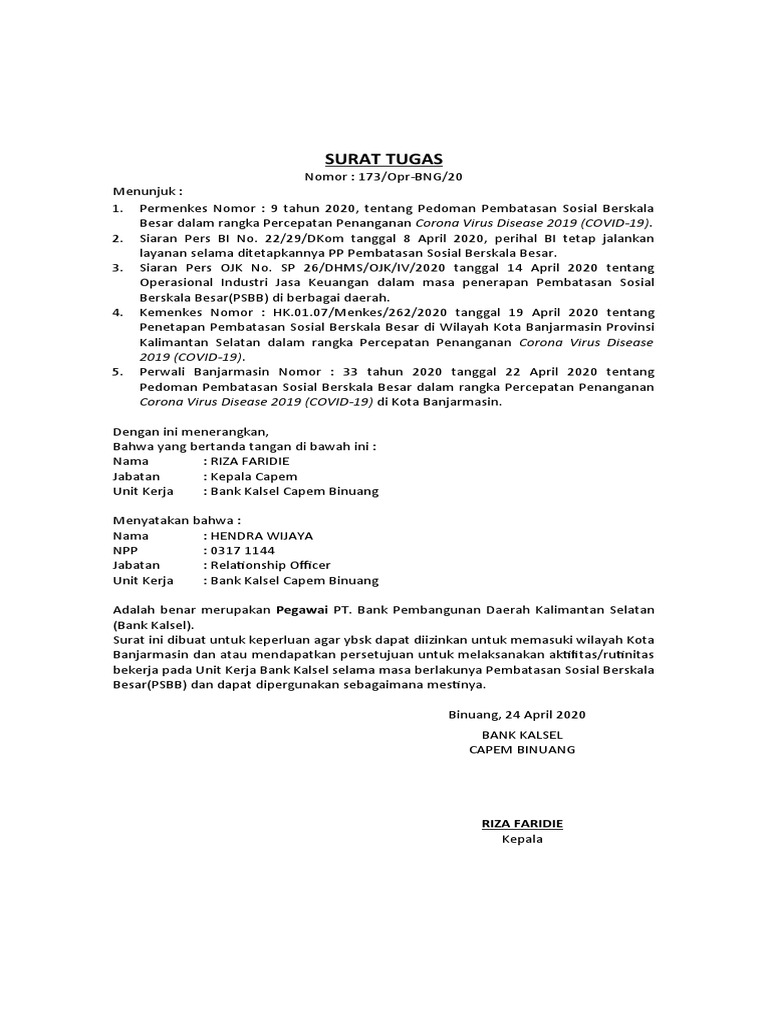 Surat Tugas Psbb