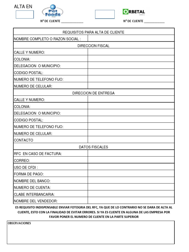 Formato de Alta de Clientes PDF
