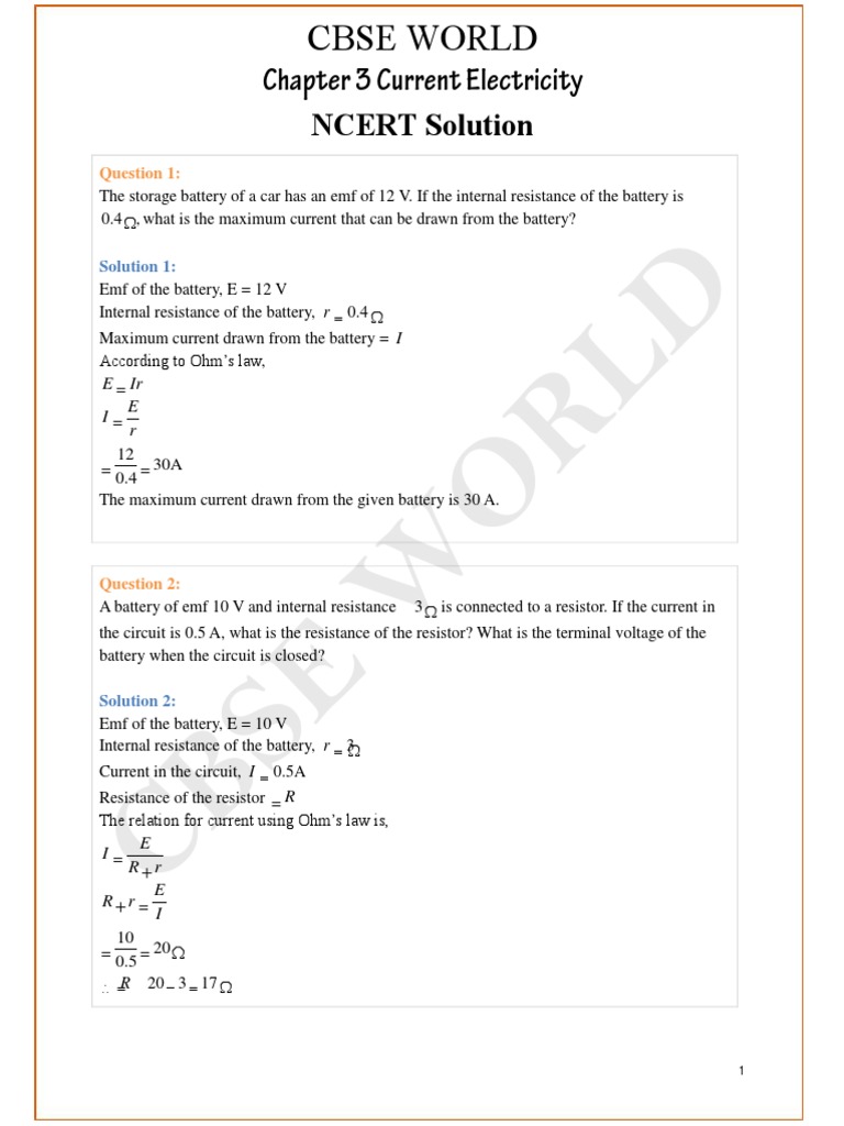 Cbse World: Chapter 3 Current Electricity | PDF | Electrical Resistance ...