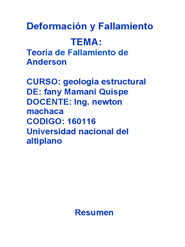 Teoría de Fallamiento de Anderson | PDF | Falla (geología) | Geometría