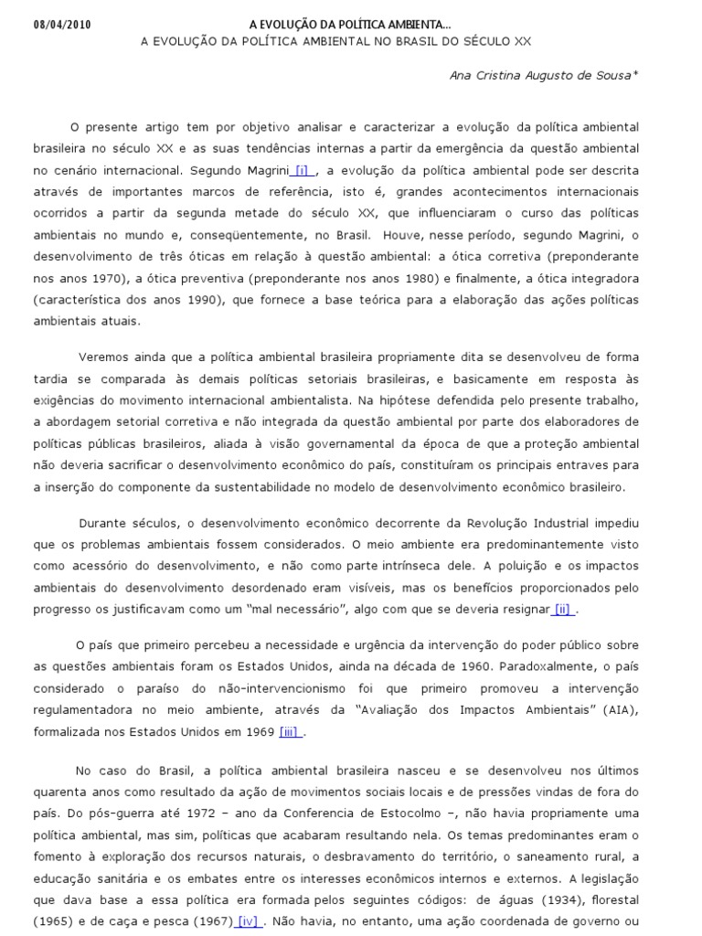 A Evolução Da Política Ambiental No Brasil Do Século XX | PDF ...